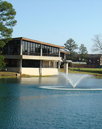 Cochran campus pond fountain