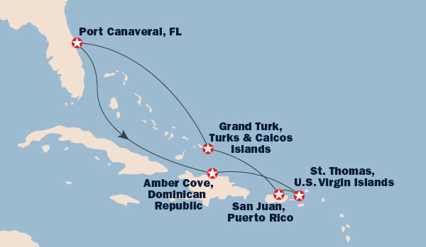 map of travel route from Florida to the Dominican Republic
