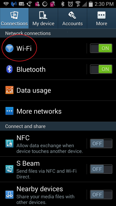 Android Wifi screen
