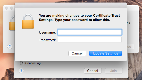 Enter local computer name and password to solidify the change being made to the Mac